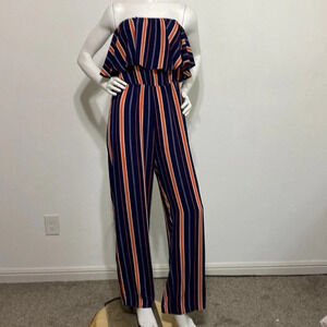 Ups & Downs Strapless Striped Jumpsuit Size L